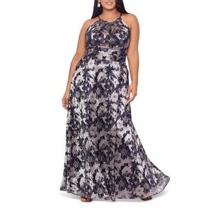 Betsy & Adam. Layla Halter Top Foil‎ Print Gown.